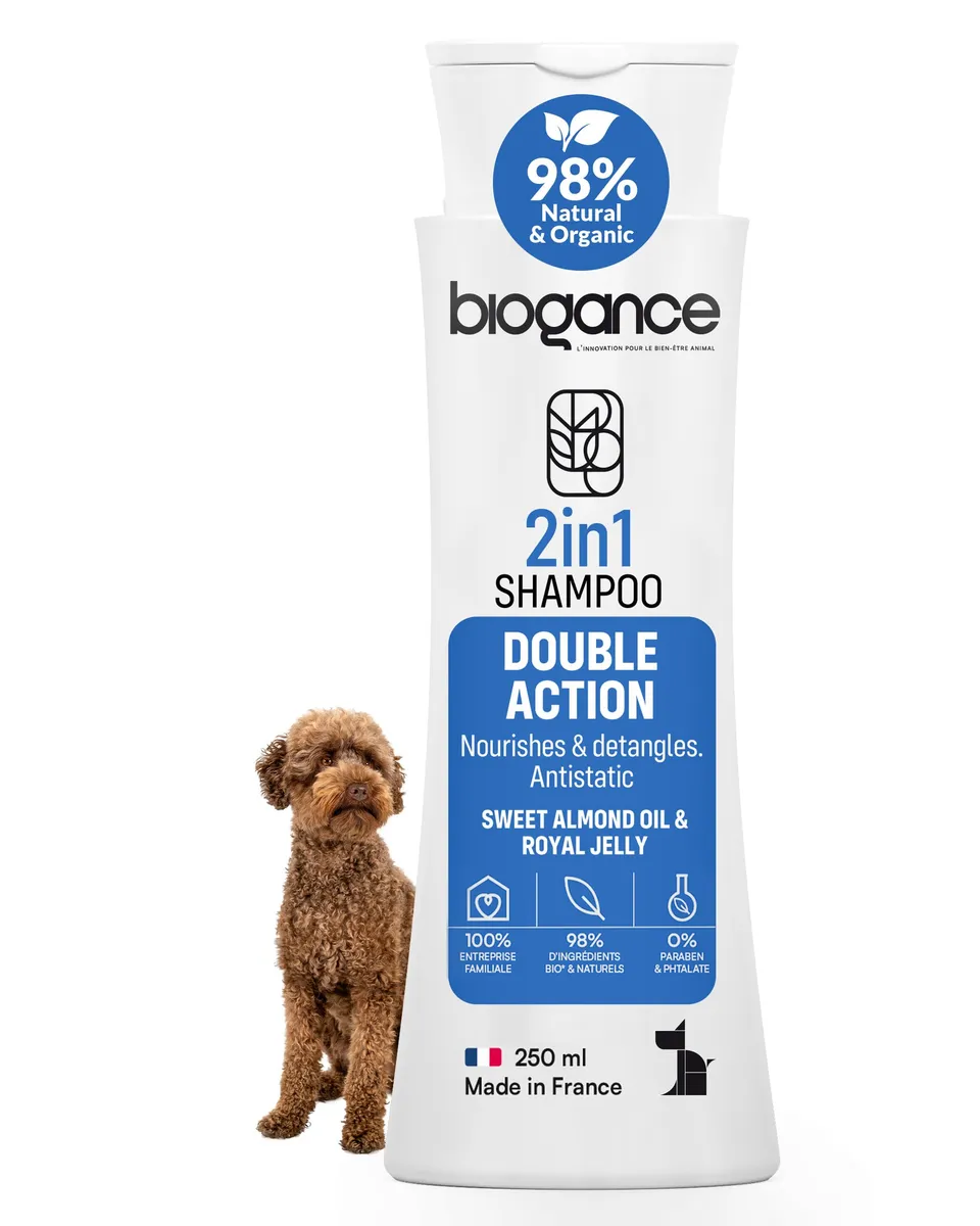 biogance-2-en-1-shampoing-pour-chien-amande-douce-gel-e-royale-250ml image 1